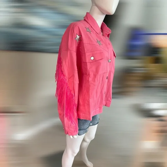 FANTASTIC FAWN pink fringe jacket S M L - Picture 9 of 12